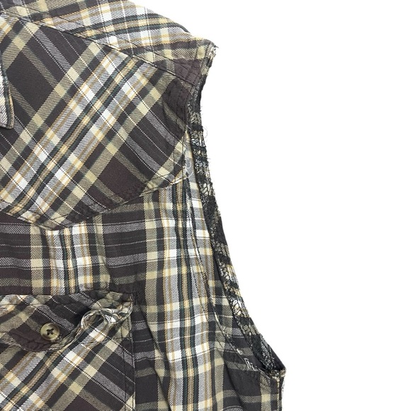 DAKOTA Plus Size Sleeveless Shirt‎ Men Plaid Brown Cowboy Tank Top Country Style - Picture 8 of 9